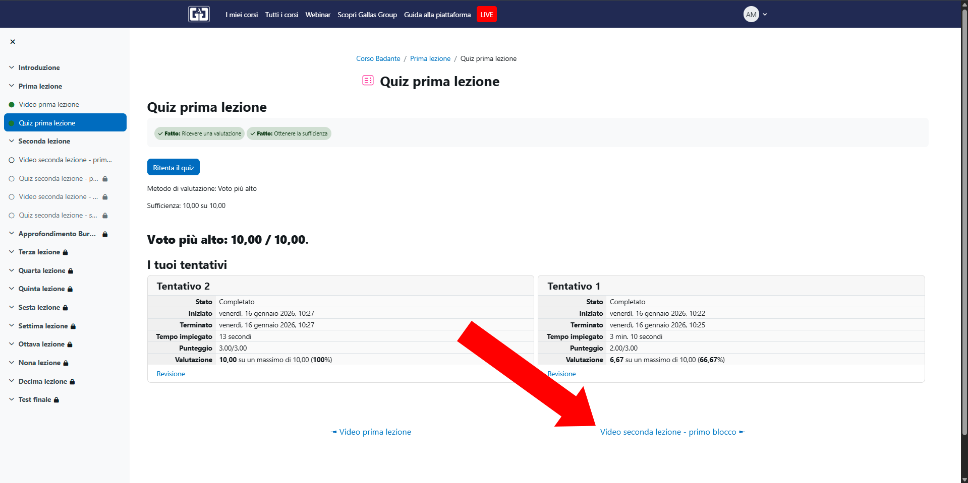 Quiz concluso con successo