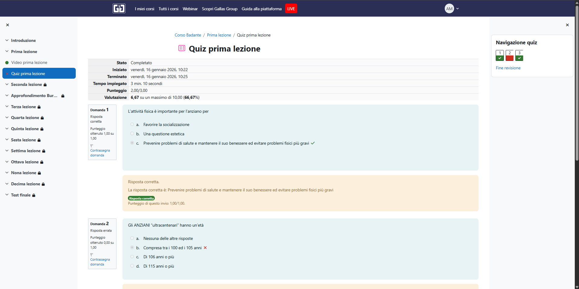 Risultato finale quiz