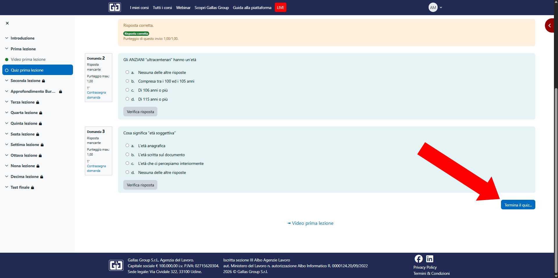 Termina tentativo quiz