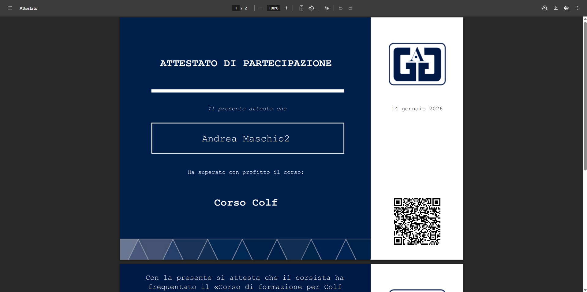 Clicca per ingrandire l'anteprima dell'attestato