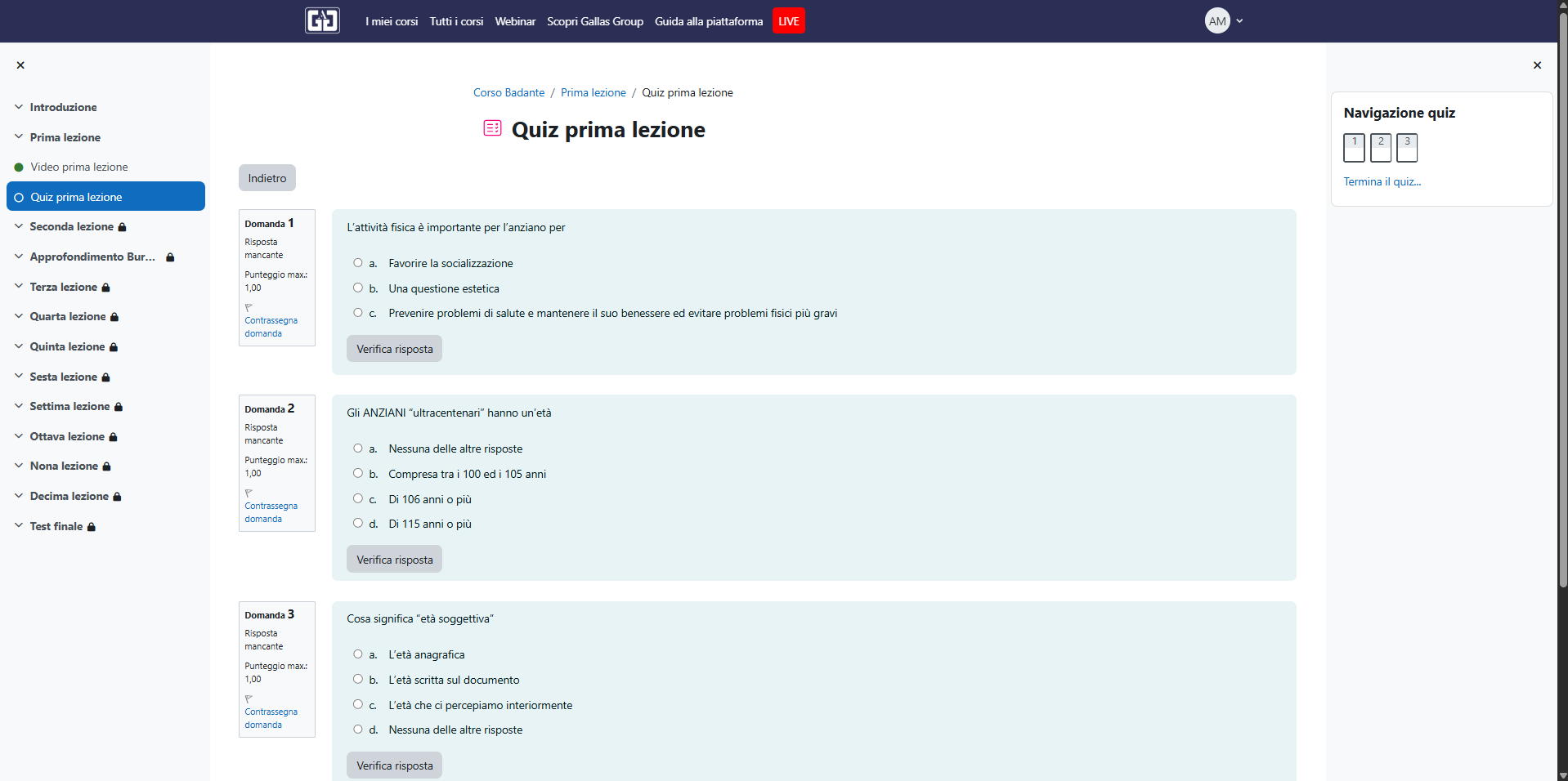 Dettaglio domande quiz