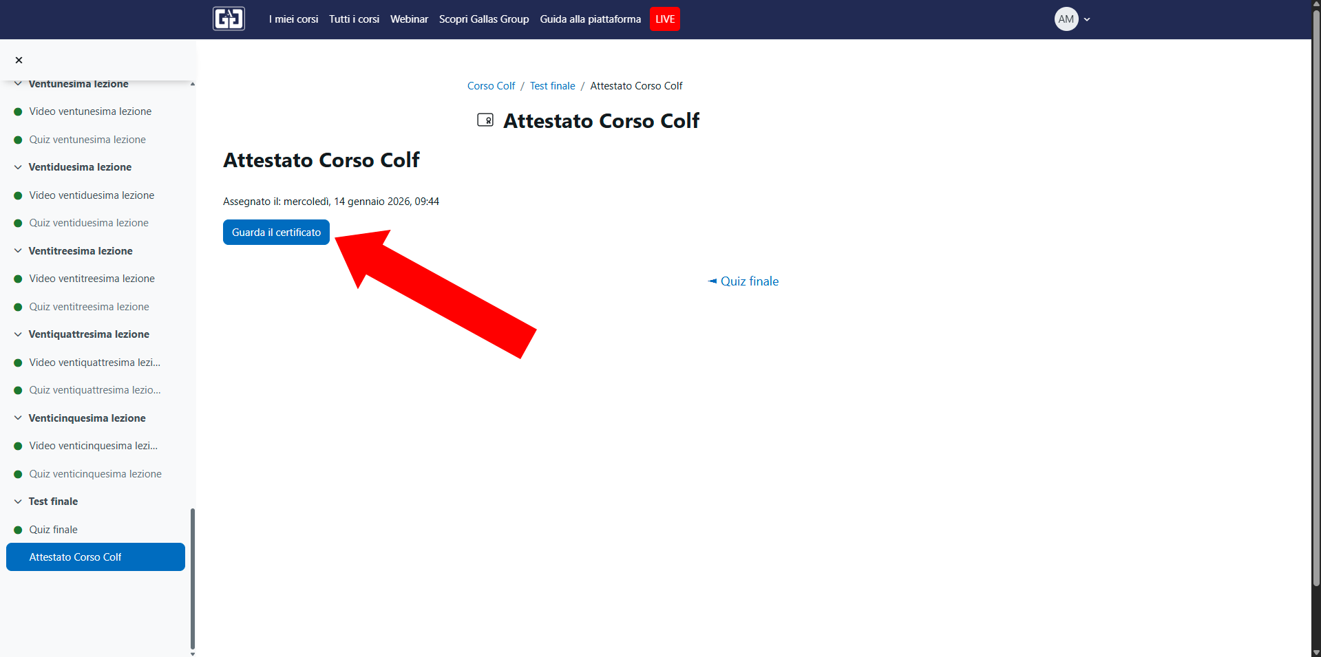 Clicca per ingrandire l'opzione guarda attestato