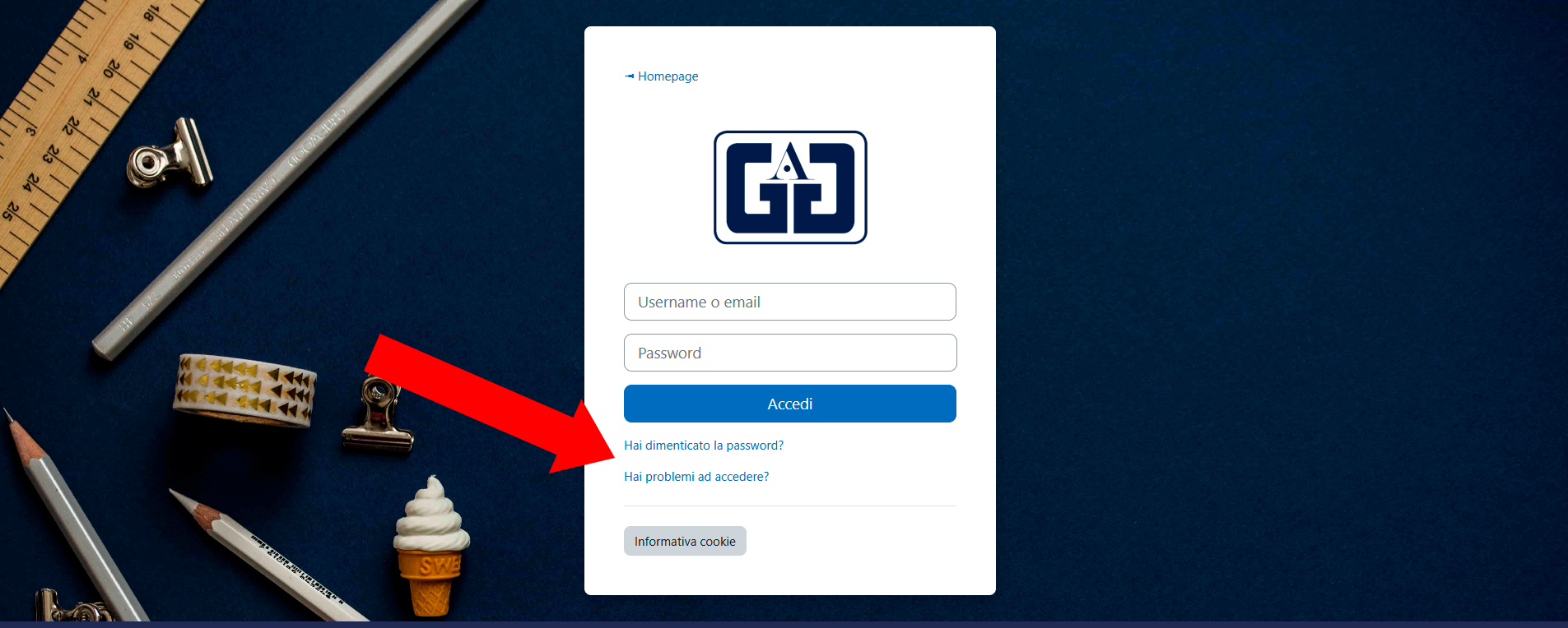 Clicca per ingrandire il login academy